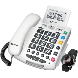 Geemarc SERENTIES Schnurgebundenes Seniorentelefon inkl. Notrufsender Beleuchtetes Display Weiss, Telefon, Weiss