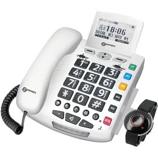 Geemarc SERENTIES Schnurgebundenes Seniorentelefon inkl. Notrufsender Beleuchtetes Display Weiss, Telefon, Weiss
