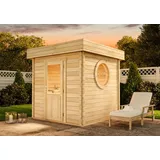 FinnTherm Sauna-Komplettset Saunahaus Cubus Gartensauna 3 Sitzbänke aus Holz, Sauna mit 70 mm Wandstärke, Außensauna mit Montagematerial