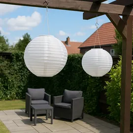 GLOBO 2er Set LED Hängelampe Gartenleuchte weiß Hochzeit Partylaterne Gartendeko, Edelstahl Kunststoff, warmweiß,