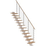 DOLLE Mittelholmtreppe Frankfurt (Breite: 75 cm, Gerade, Verkehrsweiß, Farbe Stufen: Eiche weiß, Geschosshöhe: 259 – 301 cm)