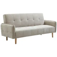 Vente-Unique Schlafsofa, Beige, Textil, Uni, 3-Sitzer, 208x92x92 cm, Wohnzimmer, Sofas & Couches, Schlafsofas