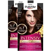 Palette POLY Intensiv Creme Coloration 4-6/850 Mokkabraun Stufe 3 (2 x 115 ml), permanente Coloration für bis zu 8 Wochen intensiven Farbglanz & 100% Grauabdeckung