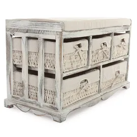 Mendler Kommode und Sitzbank mit 5 Schubladen 45 x 77 x 36 cm Weiß