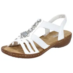 Riemchensandale RIEKER, Damen, Gr. 36, weiß, Lederimitat, feminin, Schuhe, Sommerschuh, Sandalette, Keilabsatz, mit Schmucksteinen besetzt