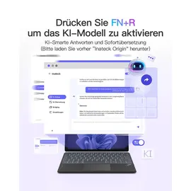 Inateck Tablet Tastatur mit Touchpad,KI-Funktion,Ultra Slim Tastatur für Windows, iPad OS, Android, iOS-Systeme,7-Farbiger Hintergrund Beleuchtung,Unterstützen Selbst Entwickelte App,QWERTZ,KB01104