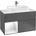 Waschbeckenunterschrank F36 1000x603x501mm WT mittig F362GFGN 100cm Abdeckplatte black matt Regal links Glossy white lacquer Walnut veneer