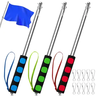 Teleskop Fahnenstange 3 Stück 1.6M Edelstahl Teleskop Fahnenmast mit 10 Clips Tragbarer Handheld Fahnenstange für Reise Camping Lehrer Reiseleiter