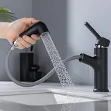 Waschtischarmatur Mit Ausziehbarer Brause, 2 Strahlarten, Langlebige Mischbatterie Aus 100 % Messing
