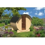 Finn Art Blockhaus Fasssauna Ove 3, Schindeln rot, Outdoor Gartensauna, mit Holz Ofen, montiert rot