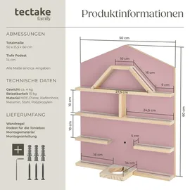 Tectake tectake® Wandregal, für bis zu 50 Tonies, abgerundete Ecken, 50 x 15,5 x 60 cm, unsichtbare Aufhängung