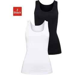 Unterhemd H.I.S, Damen, Gr. 40/42, N-Gr, schwarz-weiß (schwarz, weiß), Single Jersey, Obermaterial: 95% Baumwolle, 5% Elasthan, unifarben, basic,casual, ärmellos, Unterhemden, aus elastischer Baumwoll-Qualität, Tanktop, Unterziehshirt