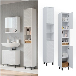 Vicco Hochschrank für Badezimmer Agasta 30cm schlank weiß, Badschrank in 3D Optik