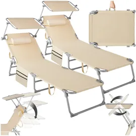 Tectake 2er Set Sonnenliege, Beige, Kunststoff, 68x111x161 cm, Gartenmöbel, Gartenliegen