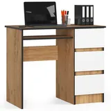 akord furniture factory Akord Schreibtisch, Eiche, Weiß, Holzwerkstoff, Nachbildung, Holz Optik, 1 Fächer, 3 Schubladen, Rechteckig,Rechteckig, 90x77x50 cm, Arbeitszimmer, Schreibtische, Computertische