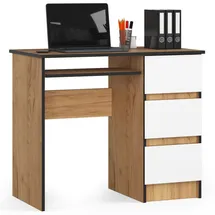 akord furniture factory Akord Schreibtisch, Eiche, Weiß, Holzwerkstoff, Nachbildung, Holz Optik, 1 Fächer, 3 Schubladen, Rechteckig,Rechteckig, 90x77x50 cm, Arbeitszimmer, Schreibtische, Computertische