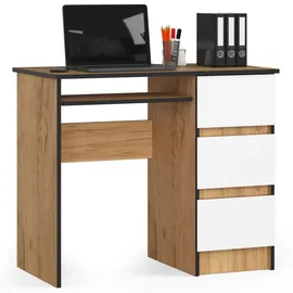 akord furniture factory Akord Schreibtisch, Eiche, Weiß, Holzwerkstoff, Nachbildung, Holz Optik, 1 Fächer, 3 Schubladen, Rechteckig,Rechteckig, 90x77x50 cm, Arbeitszimmer, Schreibtische, Computertische