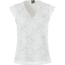 Pieces Spitzentop "PCOLLINE SL LACE V-NECK TOP WVN NOOS", Damen, Gr. XS, weiß (cloud dancer), Spitze, Obermaterial: 90% Nylon, 10% Elasthan, unifarben, regular fit normal, V-Ausschnitt, Tops Spitzentop