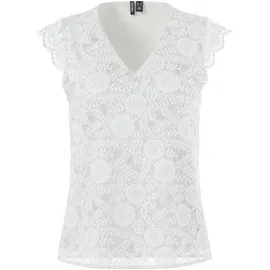 Pieces Spitzentop "PCOLLINE SL LACE V-NECK TOP WVN NOOS", Damen, Gr. XS, weiß (cloud dancer), Spitze, Obermaterial: 90% Nylon, 10% Elasthan, unifarben, regular fit normal, V-Ausschnitt, Tops Spitzentop
