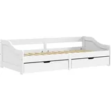 vidaXL Tagesbett, Gästebett mit 2 Schubladen, Sofabett Holzbett Latten-Design, Bettgestell Schlafsofa für Schlafzimmer Wohnzimmer, Weiß 90x200cm Massivholz Kiefer