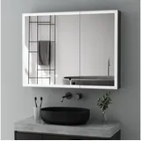 WDWRITTI Spiegelschrank Schwarz mit beleuchtung 3Lichtmodi Dimmbar Kalt/Neutral/Warmweiß (Badezimmerspiegelschrank mit LED 2 türen 80x12,5x60cm, Anti-fog, Speicherfunktion, Doppelseitiger Spiegel, Alu Schrank) Full Surround Light Strip, mit Netzadapter schwarz