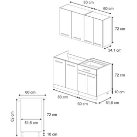 Vicco Küchenzeile Fame-Line 140 cm Schwarz/Weiß
