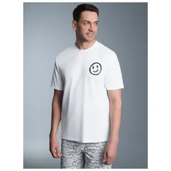 Schlafanzug TRIGEMA "TRIGEMA T-Shirt mit lustigem Smiley-Printmotiv", Herren, Gr. XXXL, weiß, 100% Baumwolle, casual, Homewear-Sets