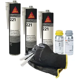 vasalat Sikaflex 221 schwarz, weiss, grau mit Aktivator & Primer für Buntmetall Abdichtung - 221 schwarz mit Aktivator & Primer
