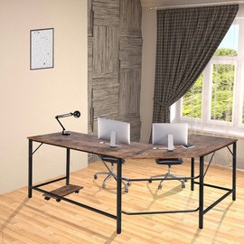 Vendomnia Schreibtisch L Form - industrial Design, aus Metall, 138x138 cm, mit mobiler Ablage, Schwarz Braun - Eckscreibtisch, Com - Schwarz