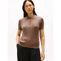 Tommy Hilfiger regular fit, Strickshirt mit Zopfmuster Hellbraun, S