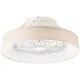 Nowa Deckenventilator Wohnzimmerleuchte Esszimmerlampe Raumlüfter Kühler, Kunststoff Textil weiß natur, Fernbedienung dimmbar CCT 3-Stufen, 1x LED 30W 2200Lm 3000-6500K, D 47 cm