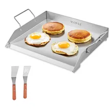 Vevor Grillplatte Grillpfanne Edelstahl universelle rechteckige Platte (448 x 370 mm) mit flacher Oberseite, Gasgrill-Grillplatte für BBQ-Grill Teppanyaki, Familienkochgeschirr mit Griff