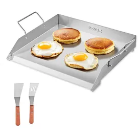 Vevor Grillplatte Grillpfanne Edelstahl universelle rechteckige Platte (448 x 370 mm) mit flacher Oberseite, Gasgrill-Grillplatte für BBQ-Grill Teppanyaki, Familienkochgeschirr mit Griff