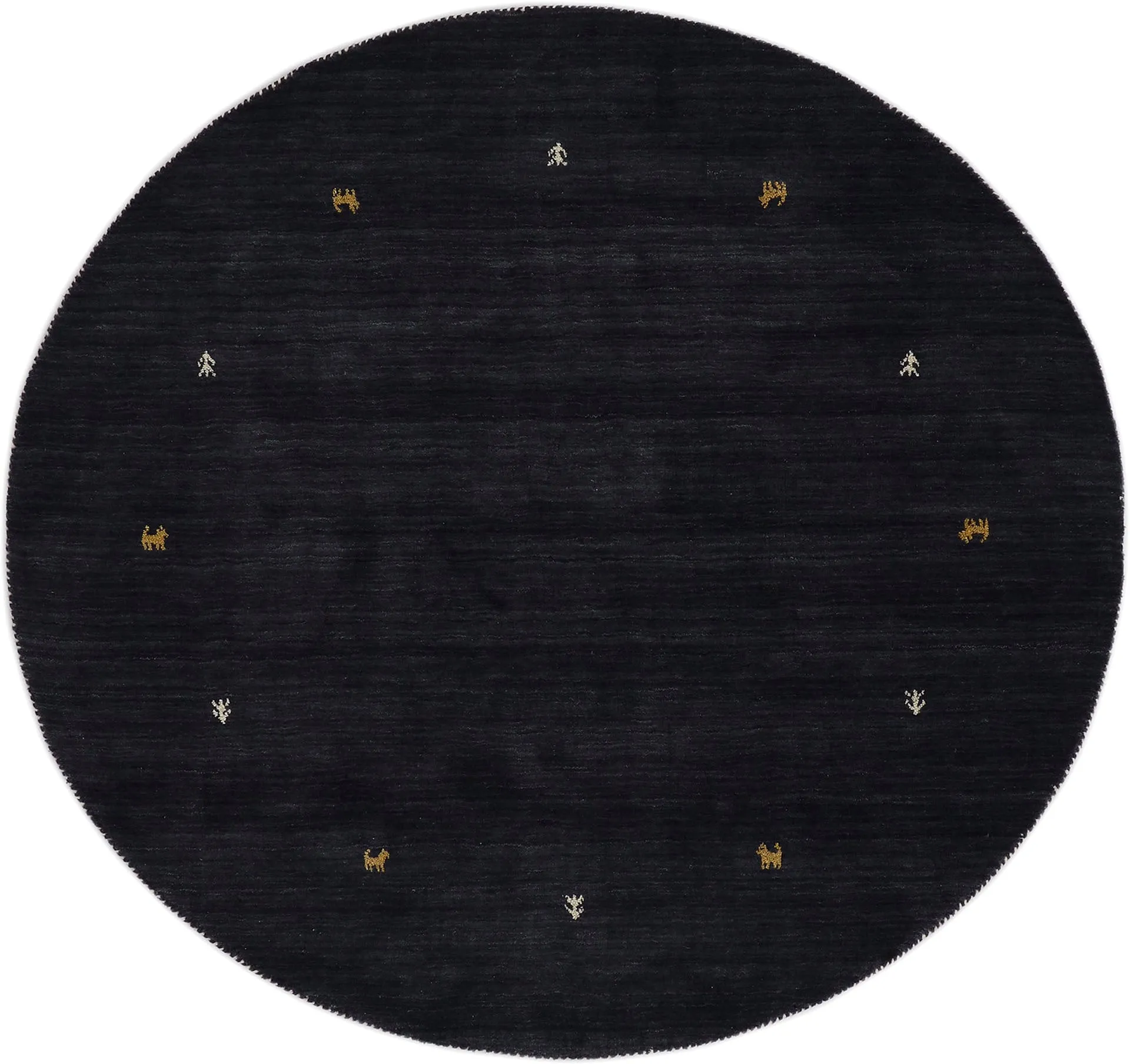 Wollteppich CARPETFINE "Gabbeh Uni" Teppiche Gr. Ø 250cm, 15mm, schwarz reine Wolle handgewebt, Gabbeh Tiermotiv warmes Raumklima viele Größen