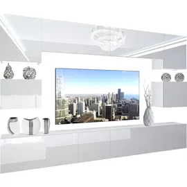 Belini Wohnwand Vollausstattung Wohnzimmer-Set Moderne Schrankwand mit LED-Beleuchtung Anbauwand TV-Schrank Weiß