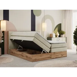 MKS Meble Boxspringbett, Doppelbett mit zwei Multipocket-Matratzen ALBERO 1 KING, Bettkästen und Kopfteil, Holzkiste in Wotan-Eichenfarbe - 120x20... - Beige