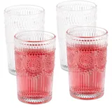 Relaxdays Trinkgläser, 4er Set, 400 ml, Vintage Gläser Wasser, Saft, Limo, spülmaschinenfest, Wassergläser, transparent,