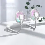 Wiederaufladbarer Tragbarer Nackenventilator Mit Led-beleuchtung, Stilvollem Design Und Doppelter Luftstromfunktion, Ideal Für Reisen, Outdoor-aktivitäten Und Das Büro.