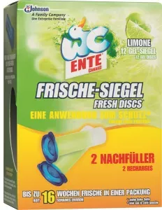 WC-Ente Frische-Siegel Nachfüllpack, Duftet bis zu 600 Spülungen, 2 Nachfüller = 12 Gel-Siegel, Limone