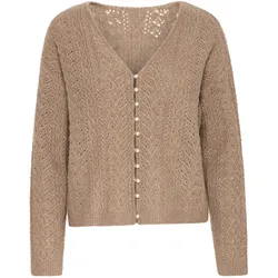 Strickjacke ICHI "Strickjacke IHLIYANNA CA2", Damen, Gr. M, braun (fungi), Obermaterial: 37% Nylon NY. 30% Polyester PES. 27% Polyacryl PAN. 6% Elasthan EL., Basic, normal, Strickjacken