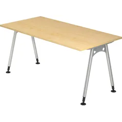 bümö manuell höhenverstellbarer Schreibtisch 160x80 cm in Ahorn - PC Tisch höhenverstellbar & groß, höhenverstellbarer Tisch Büro, großer