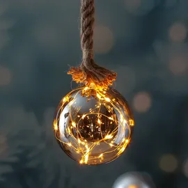 MARELIDA LED Glaskugel Deko Kugel Juteseil beleuchtet Timer D: 20cm Weihnachten