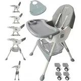 BDW - 4in1 Baby Stuhl - Hochstuhl Baby - ab 6 Monaten - Kinderstuhl mit Fußstütze, Gurt, Tisch - Kindersessel - Kinderhochstuhl, Hochstuhl Baby mit Liegefunktion, Babystuhl Klappbar - Grau