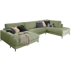 KAWOLA Sofa CARA Wohnlandschaft U-Form Cord olivgrün Longchair links