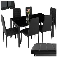 Tectake tectake® Esszimmergruppe, 7-teilig, gepolstert mit Kunstlederbezug, bodenschonende Kunststoffkappen