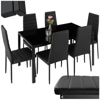Tectake tectake® Esszimmergruppe, 7-teilig, gepolstert mit Kunstlederbezug, bodenschonende Kunststoffkappen