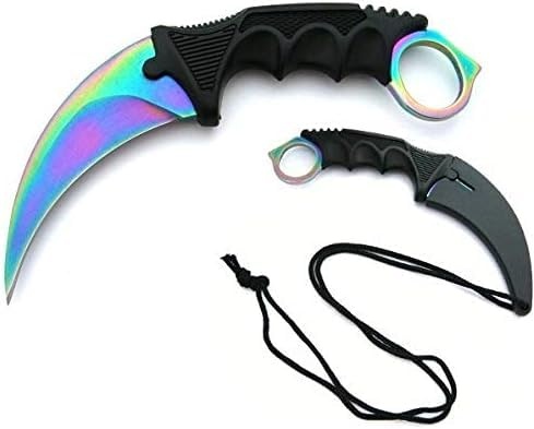 KOSxBO® CSGO Knife - Karambit Messer Mehrfarbig 19 cm - Tactical Hunter Knife Rainbow Edition - Counter Strike Global Offensive Skin - Regenbogen Neck Knife