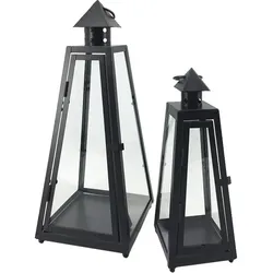 Laternen-Set  2-teilig   , schwarz , Metall,Glas