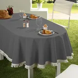 EMHELLE Gartentischdecke Garten Balkon Terrasse Tischdecke Camping Picknick Rund Oval Eckig Außen und Innenbereich Rutschhemmende Oberfläche mit weißen Fransen (150 x 210 cm Oval, Dunkelgrau)
