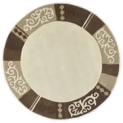 Wollteppich THEKO "Ambadi", beige, H:14mm Ø:190cm, Schurwolle, Teppiche, reine Schurwolle, handgetuftet, mit Bordüre, modern